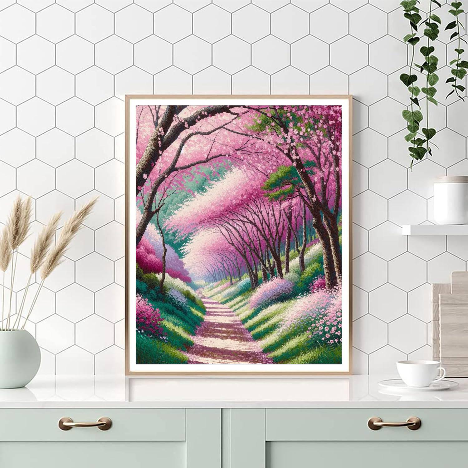 Japanese Cherry Blossom Trail Number Painting