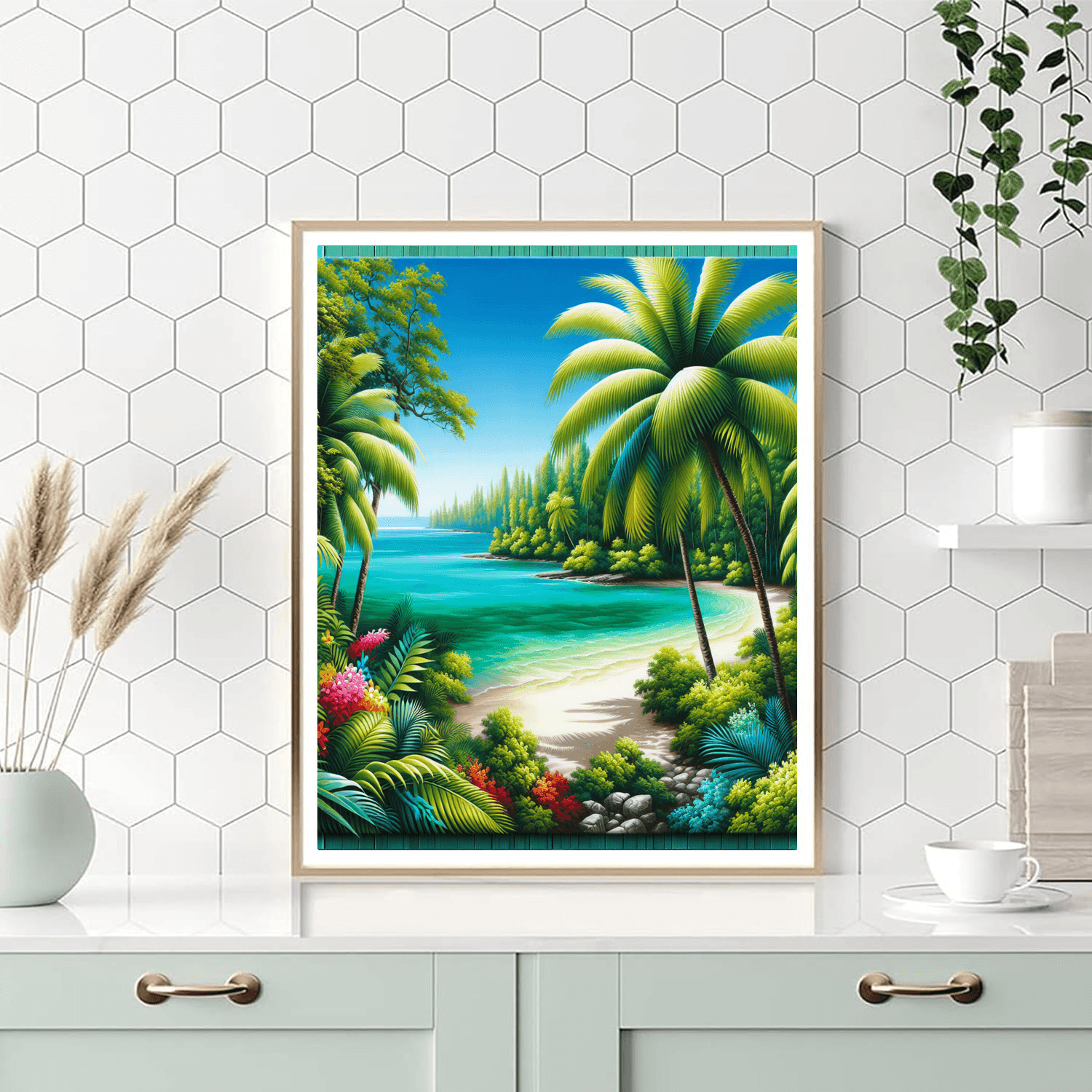 Tranquil Tropical Lagoon Number Painting