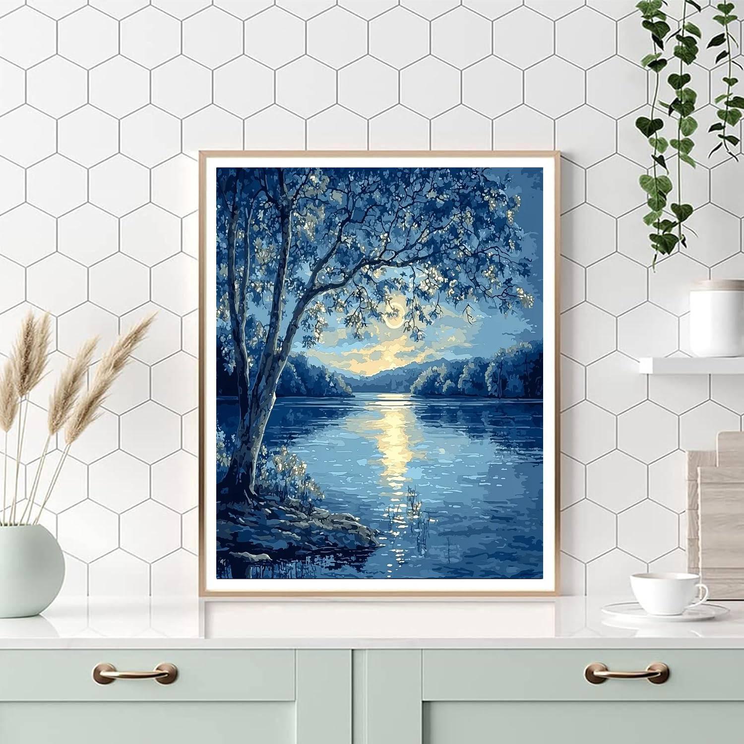 Utagawa Hiroshige Inspired Moonlight On Tranquil Waters  Number Painting