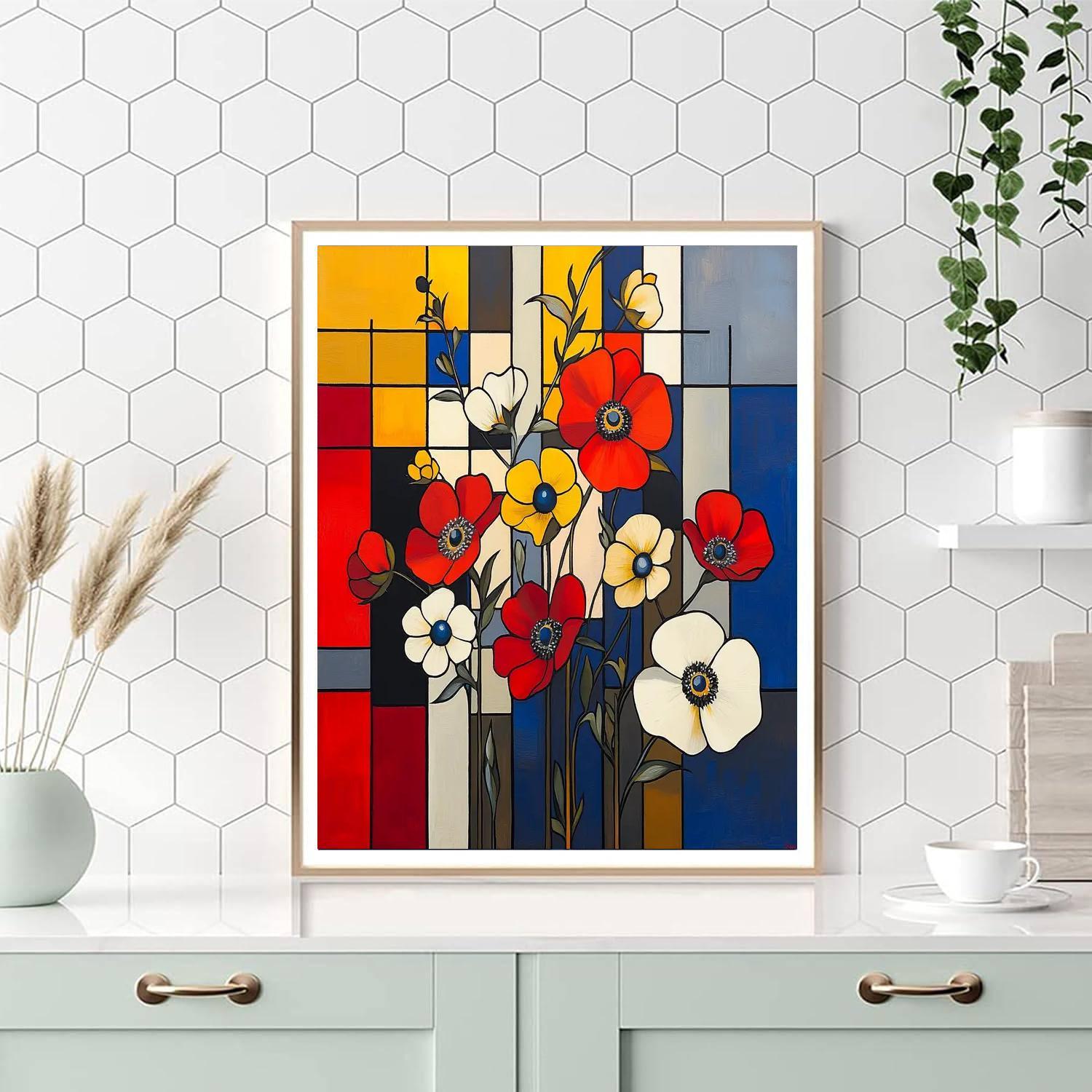 Piet Mondrian Inspired Dreamy Blooms  DIY Paint By Numbers