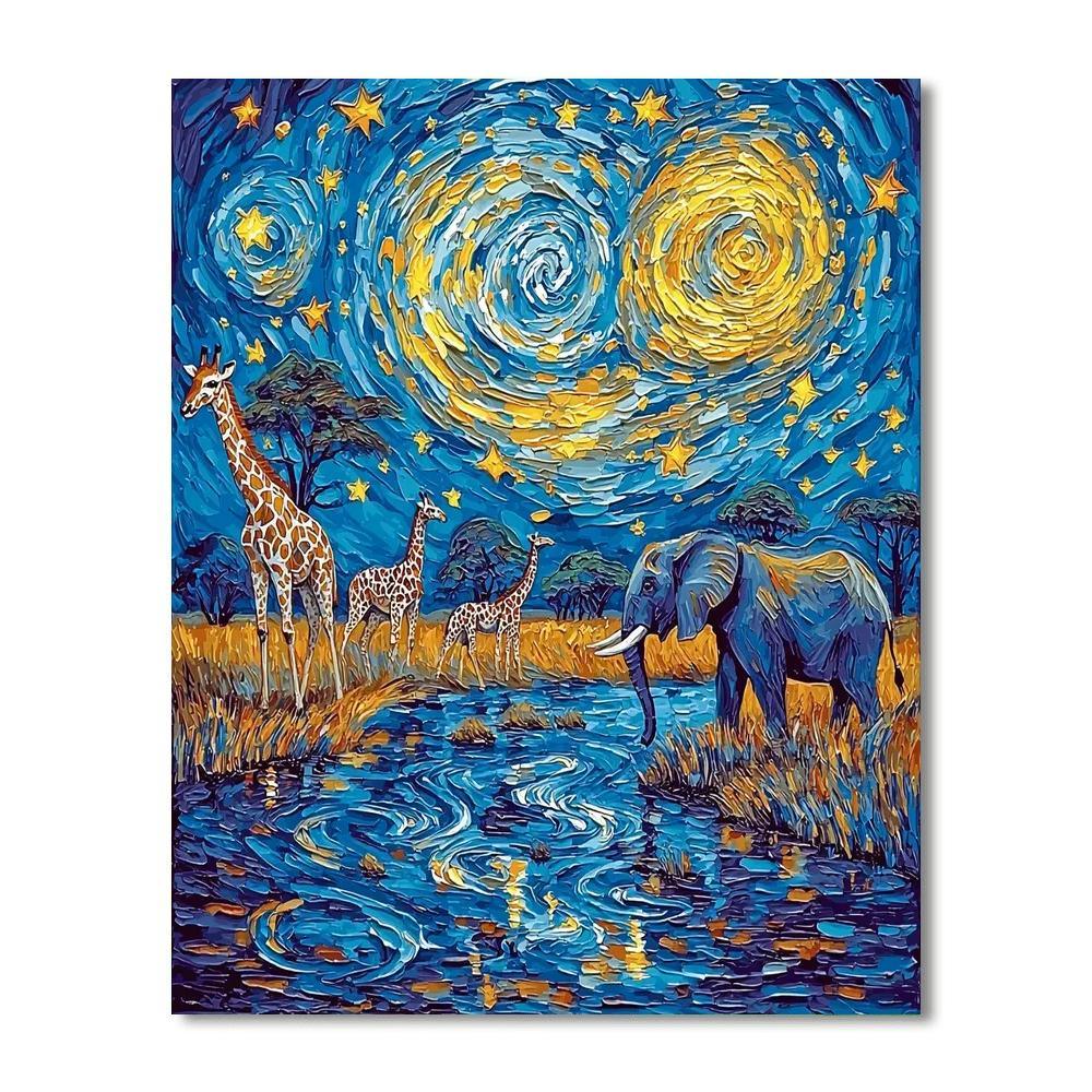 Van Gogh Inspired Starry Safari  Number Painting