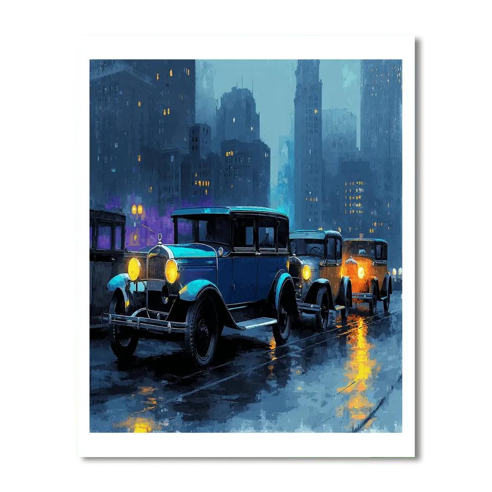 Edward Hopper Inspired Vintage Cars In The Rain  Paint By Number