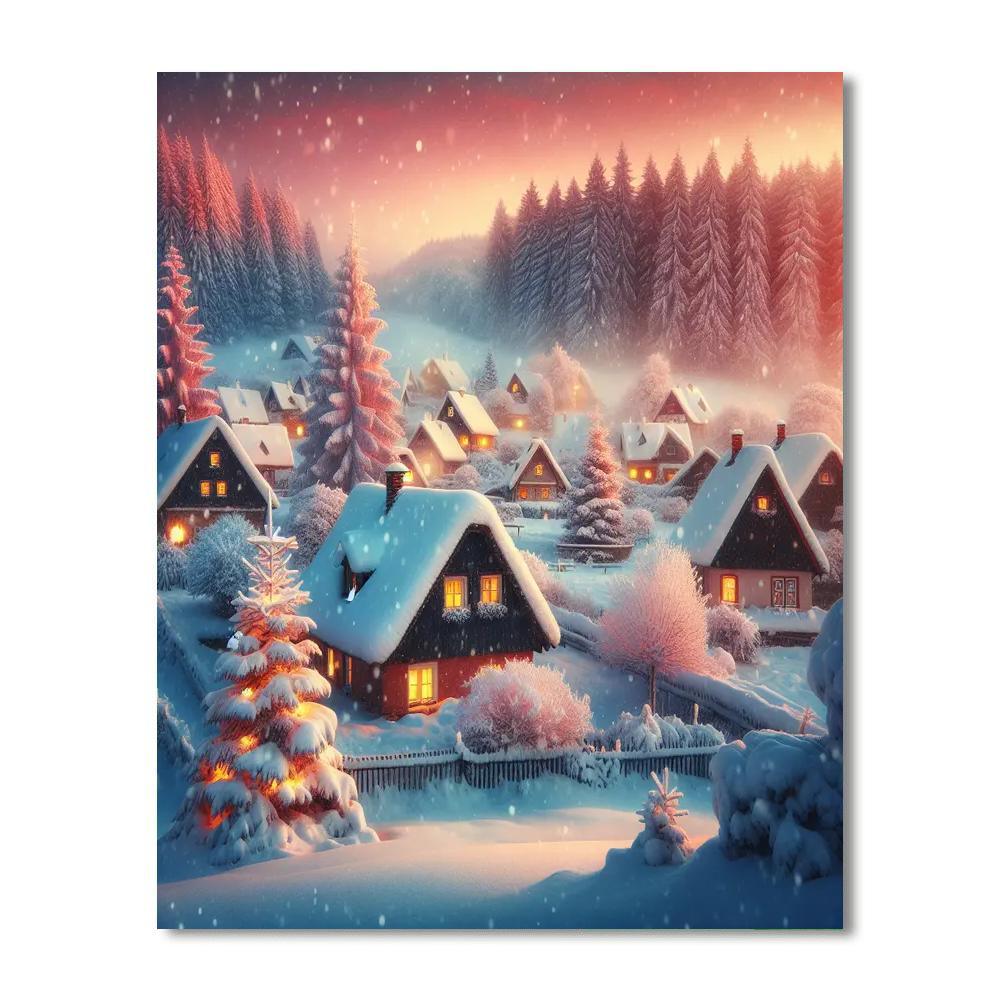 Charming Snowy Landscape Numbered Painting Kits