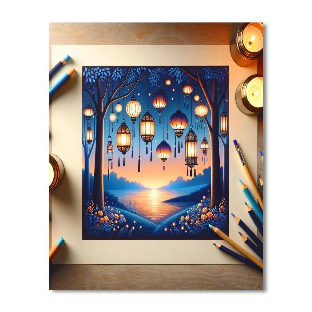 Glowing Lanterns At Dusk Paint By Numbers Kits