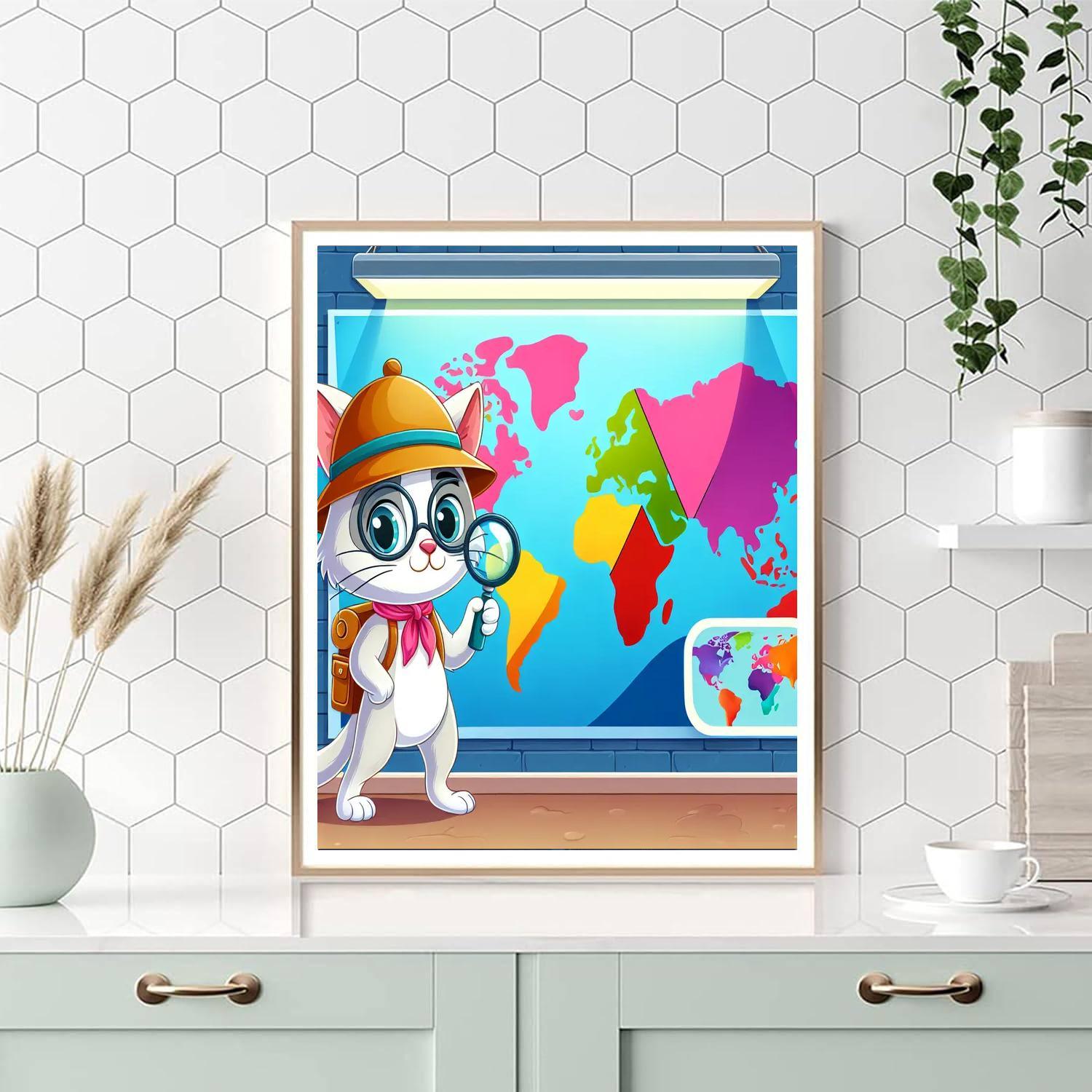 Explorer Cat's World Map Paint By Numbers