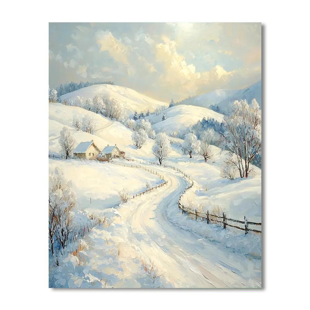 Kinkade Inspired Elegant Snowy Landscape  Number Painting