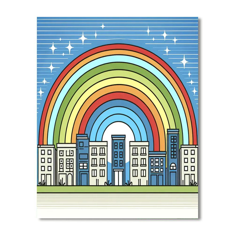 Rainbow Over The City Paint By Numbers Art