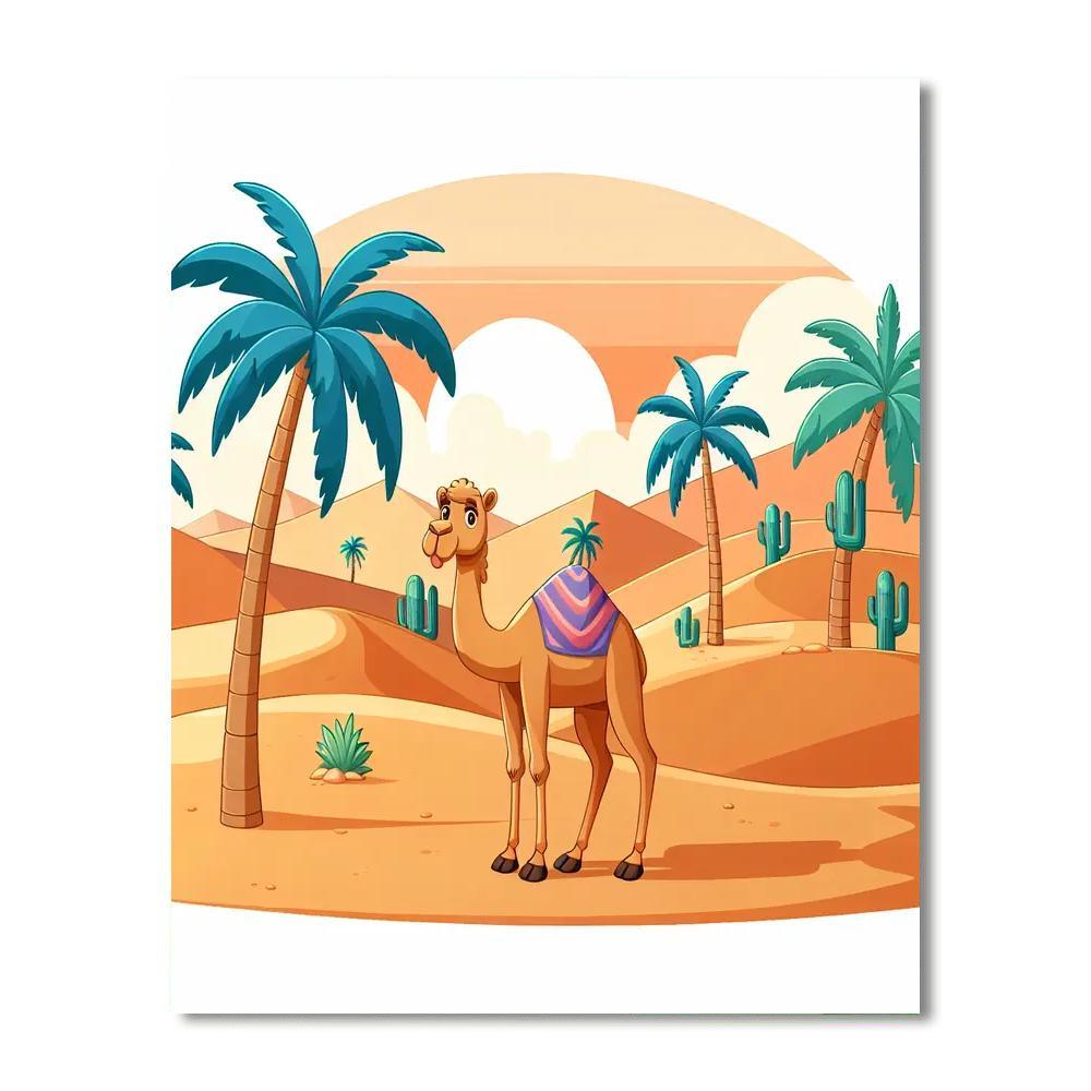 Desert Oasis With Camels And Palm Trees Paint By Number