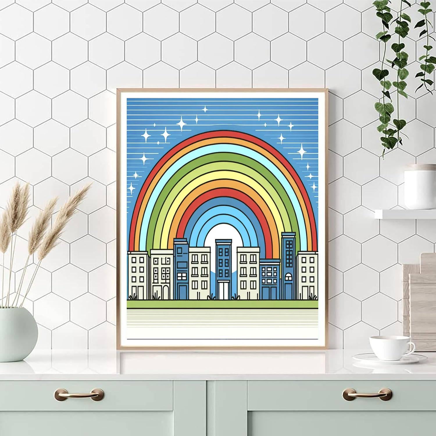 Rainbow Over The City Paint By Numbers Art