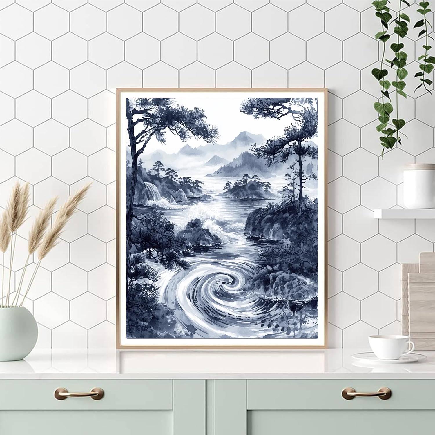 Katsushika Hokusai Inspired Nature's Harmony In Ink  Numbered Painting Kits