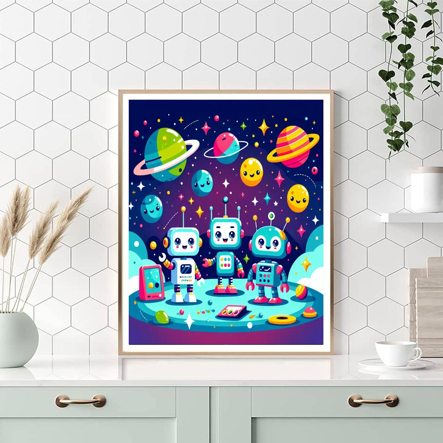 Galactic Adventure With Robots Paint By Numbers Kits