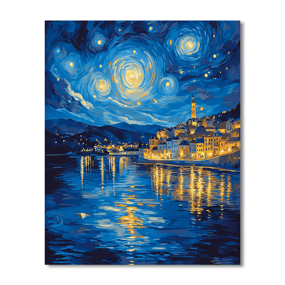 Vincent Van Gogh Inspired Starlit Skyline Reflections  Paint By Color