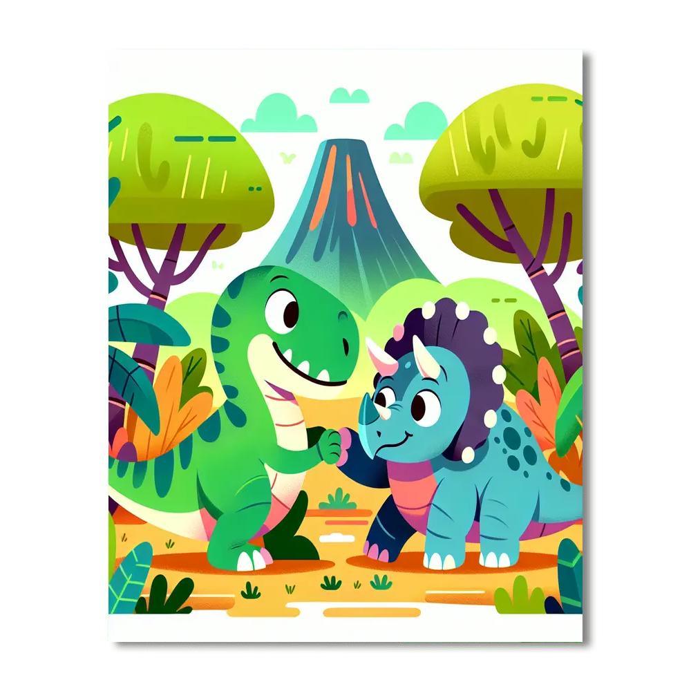 Dinosaurs At Play - Prehistoric Fun Paint By Numbers