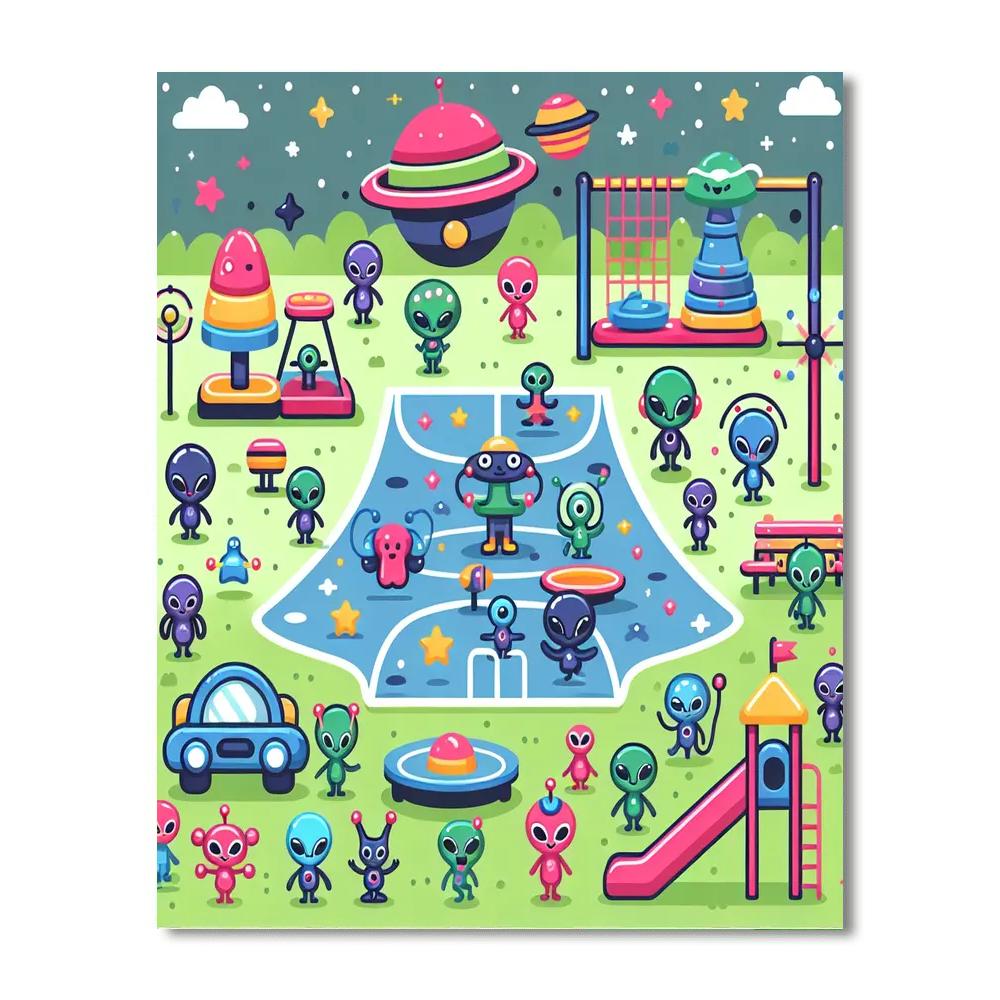 Funny Alien Playground Painting Number Kit