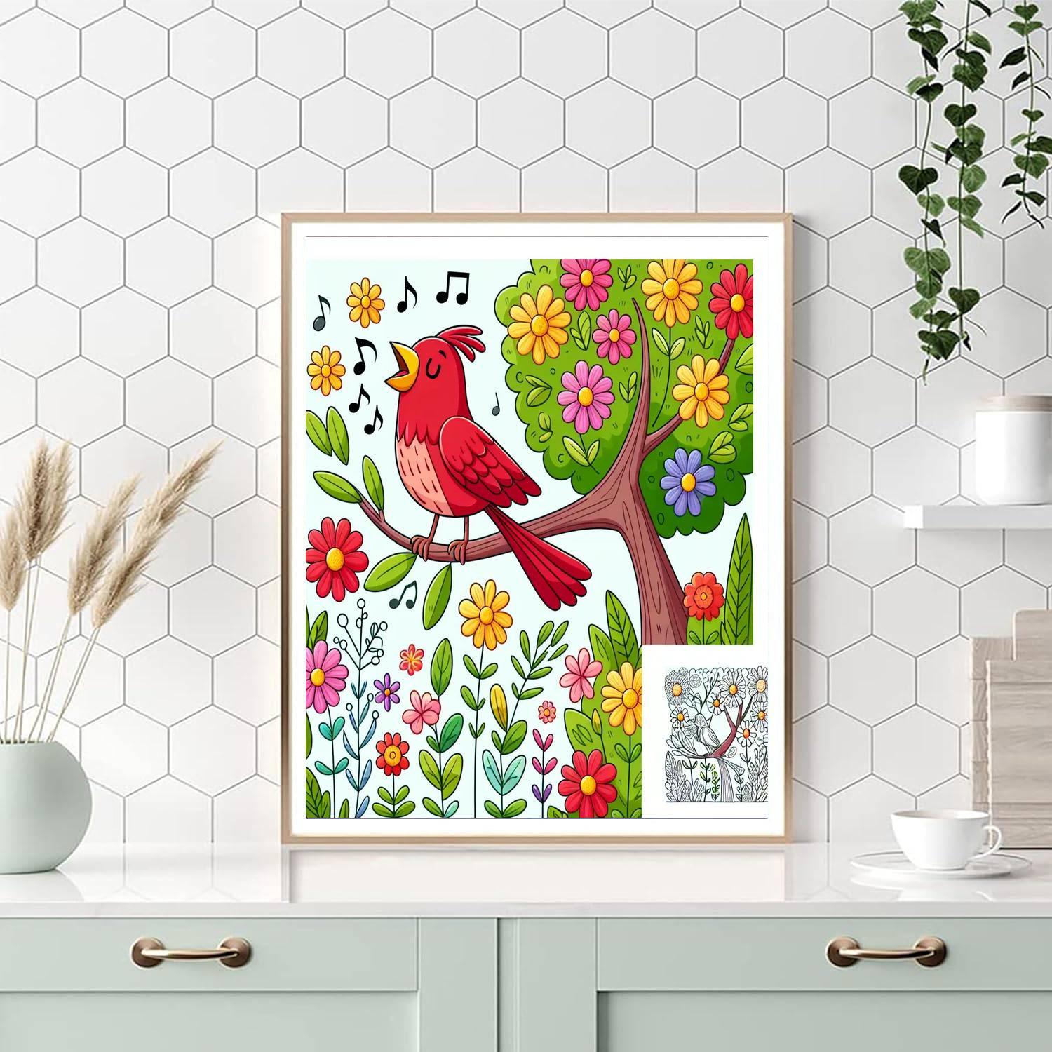 Cheerful Cardinal's Song Paint By Numbers