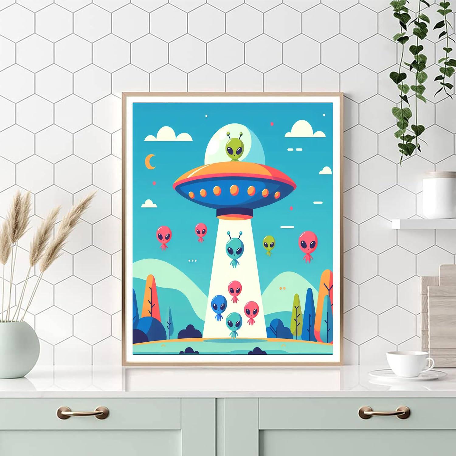 Flying Saucer Aliens Painting Number Kit