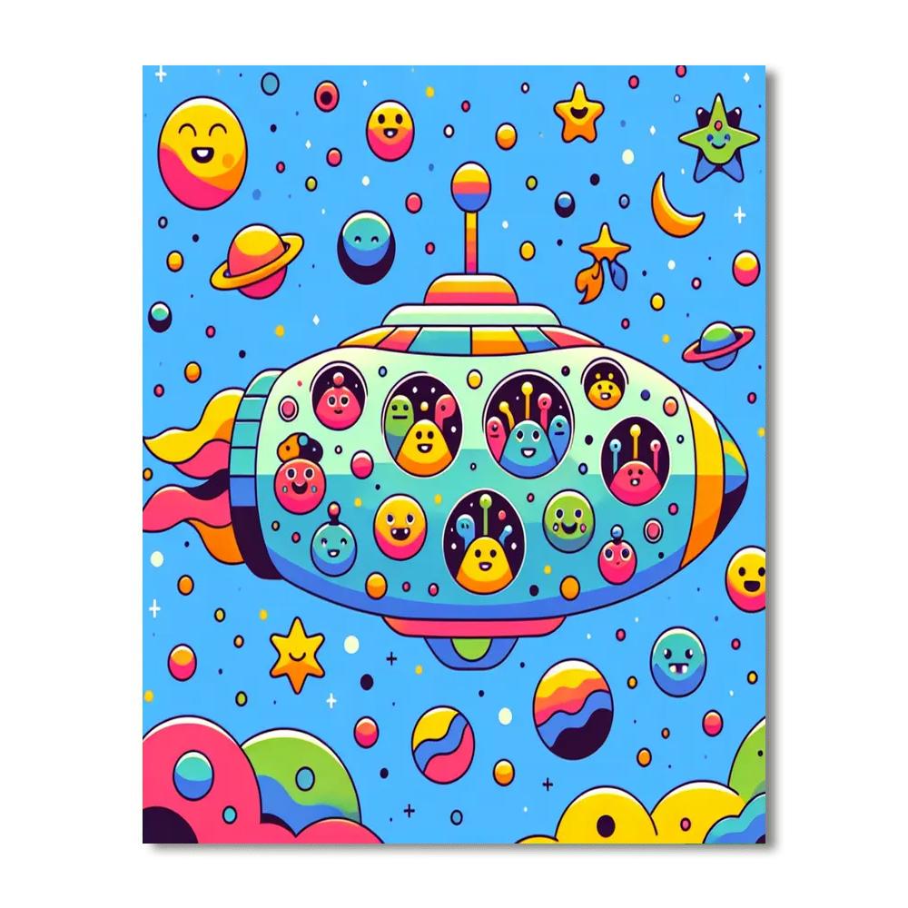 Space Exploration With Cute Aliens Painting Number Kit