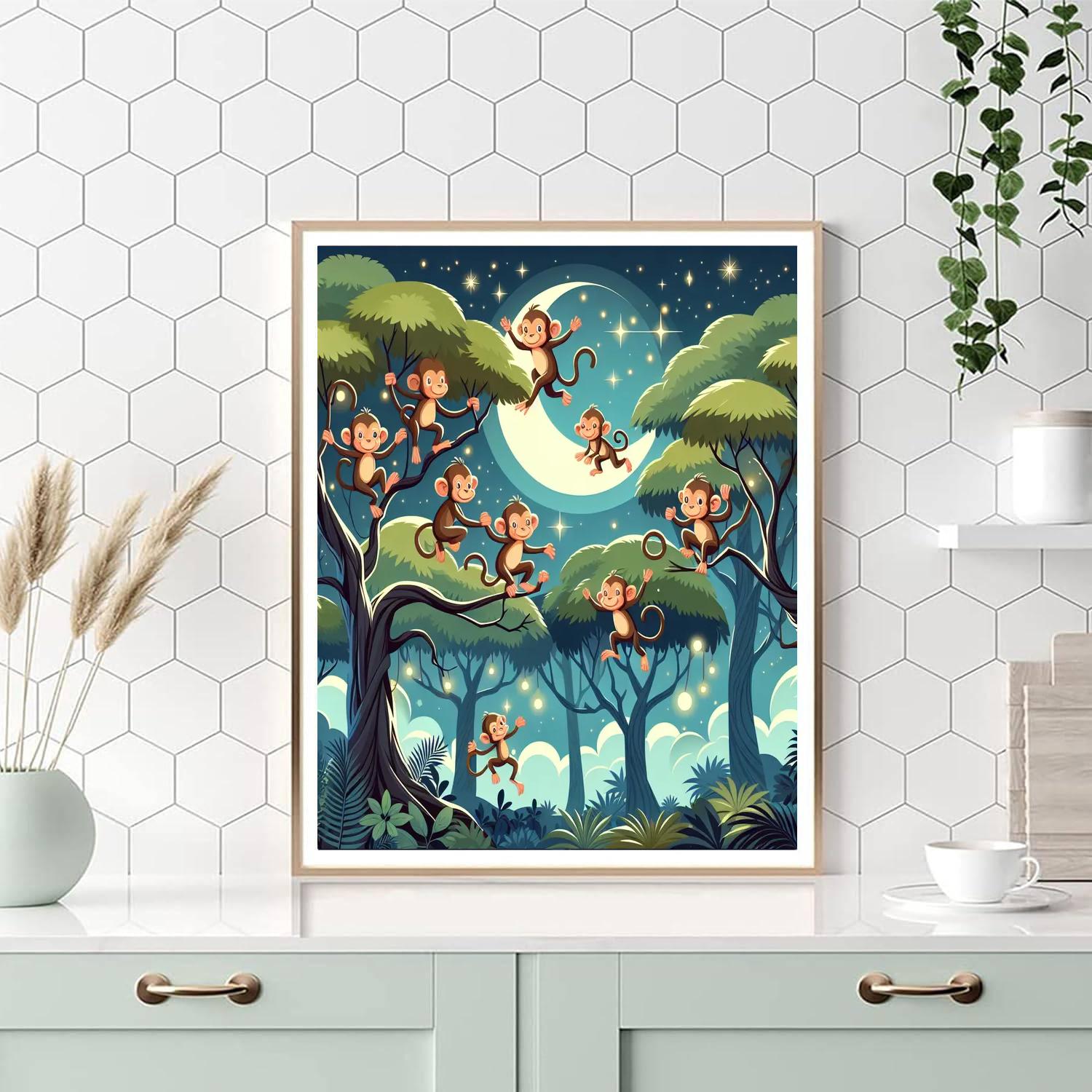 Moonlit Monkey Mischief Painting Number Kit
