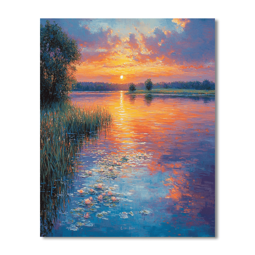 Claude Monet Inspired Sunset Over Water  Paint By Numbers Art