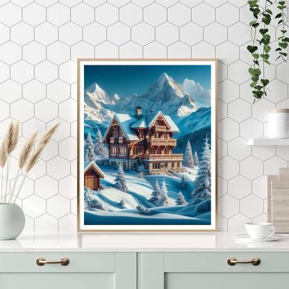 Winter Mountain Chalet Paint By Numbers Art