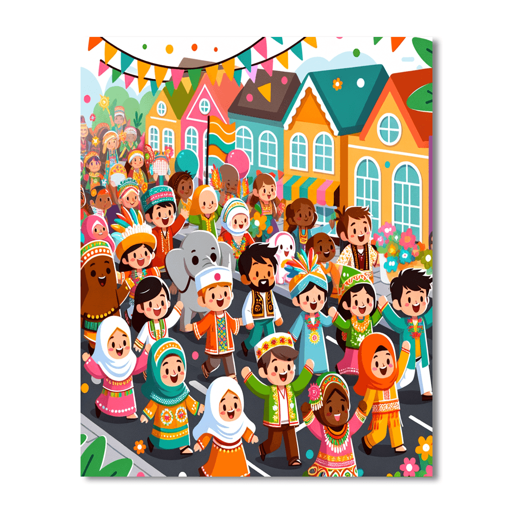 Rainbow Village Parade DIY Paint By Numbers