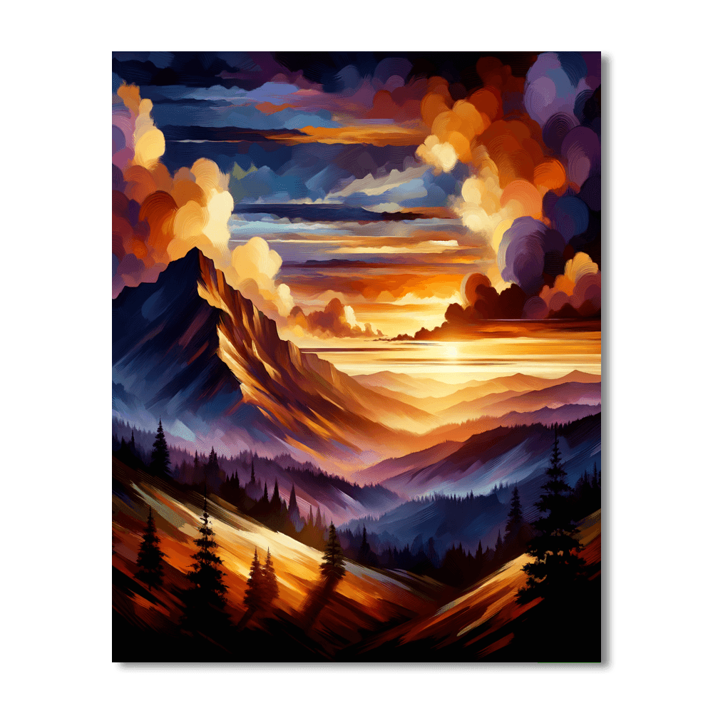 Dramatic Mountain Sunset Paint By Color
