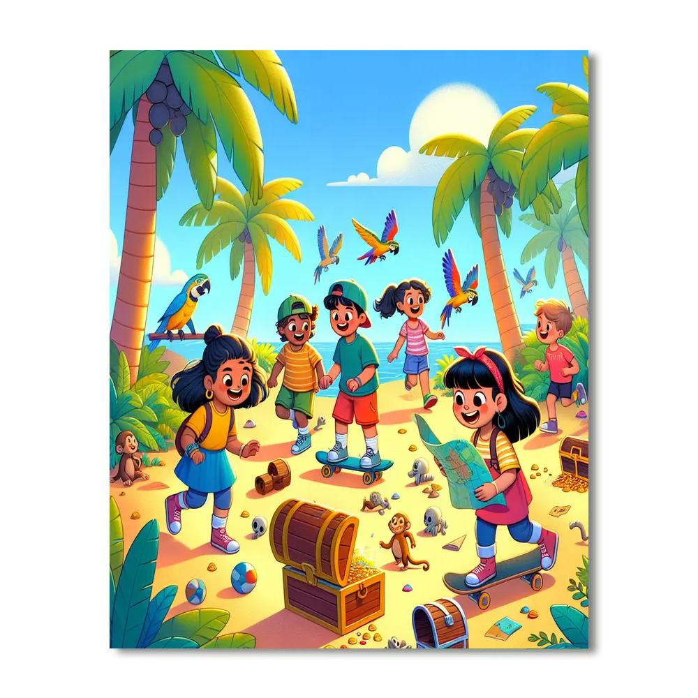 Joyful Explorers On The Island Painting By Numbers Kit