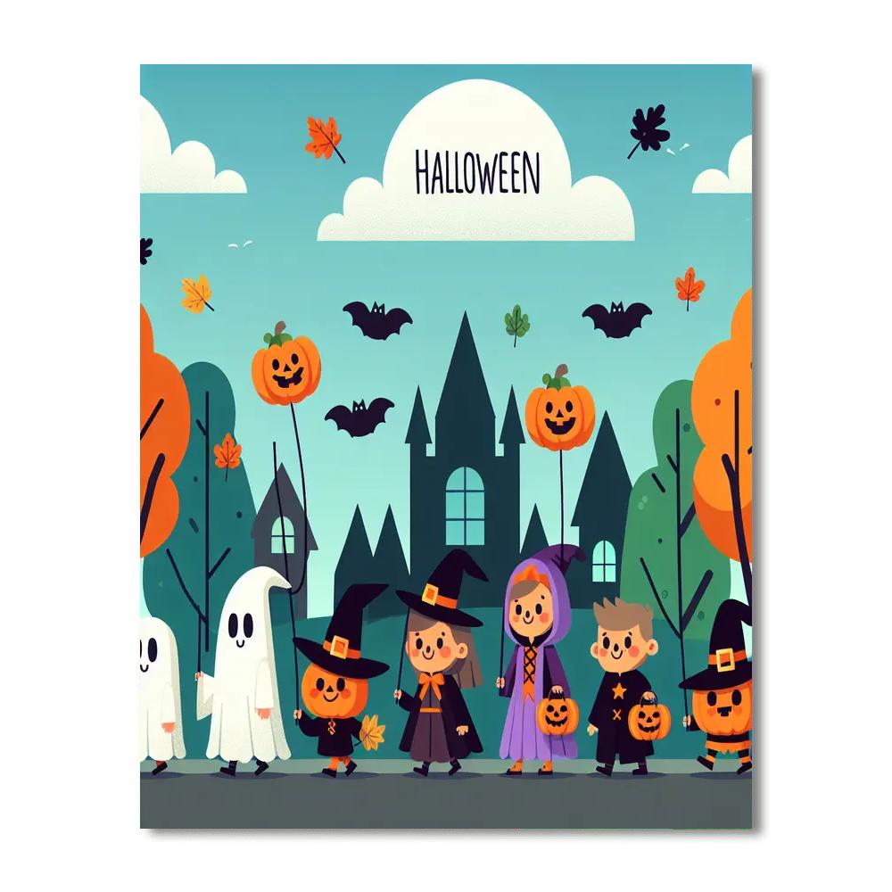 Cheerful Halloween Parade Paint By Numbers Art