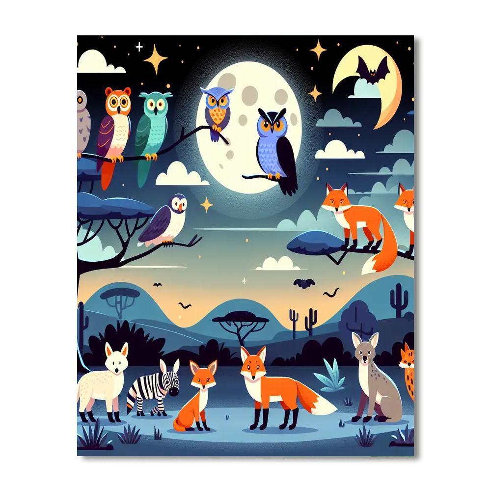 Nighttime Safari With Nocturnal Animals Paint By Numbers Art