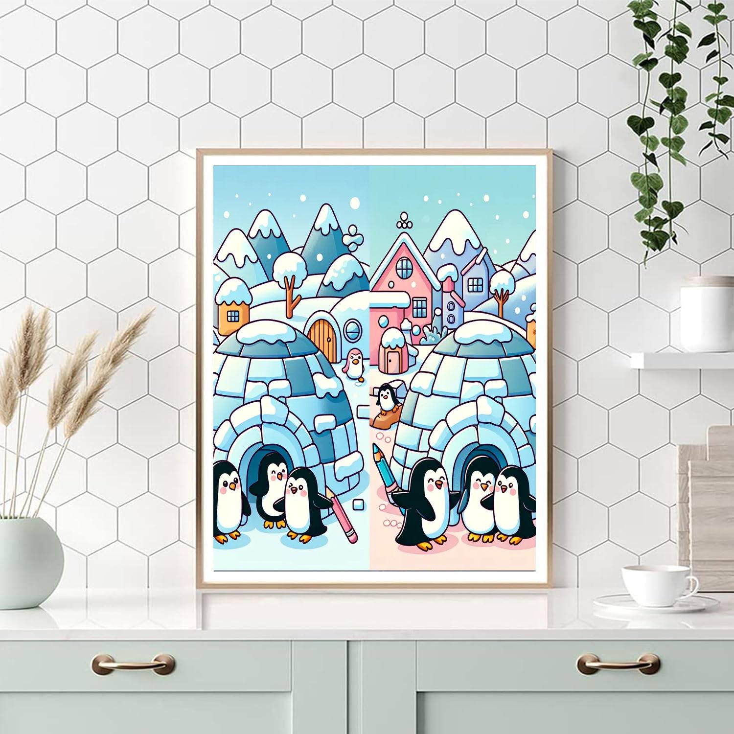 Frosty Penguin Village Paint By Numbers Art