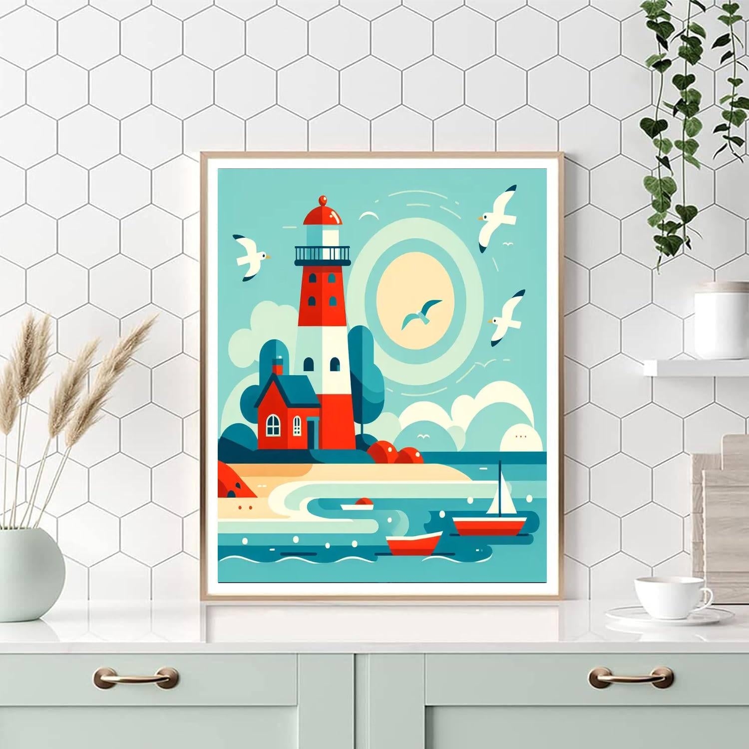 Lively Lighthouse Lagoon Paint By Numbers Art