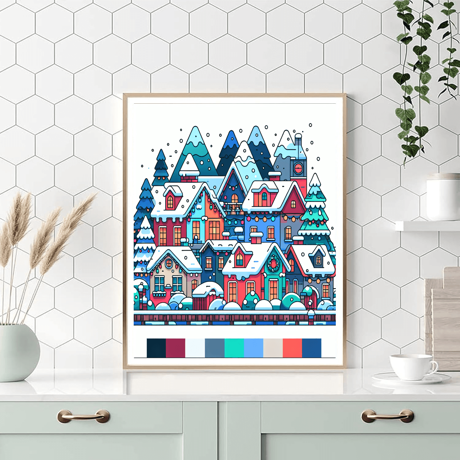Festive Winter Village Number Painting