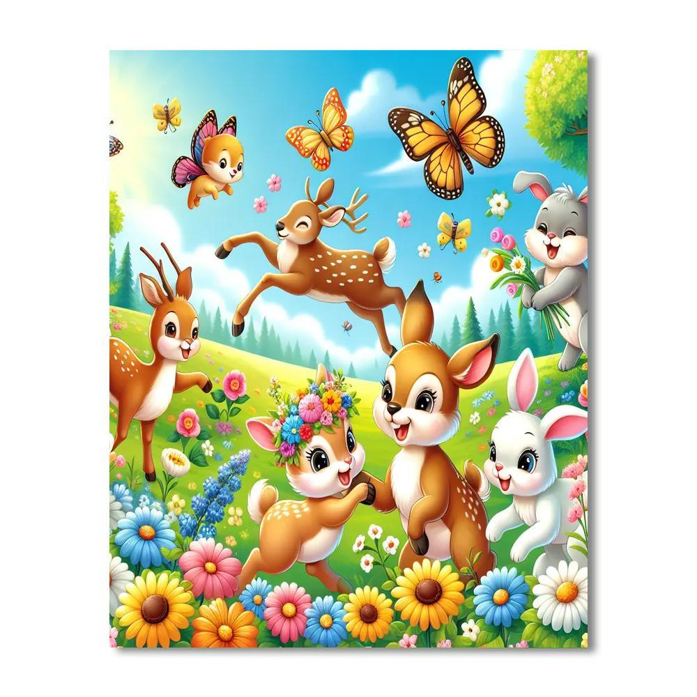 Dancing Animals In The Meadow Painting Number Kit