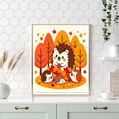 Happy Hedgehogs In Autumn Painting Number Kit