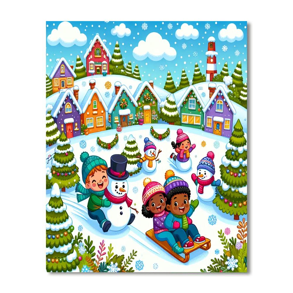 Joyful Snowy Village Numbered Painting Kits
