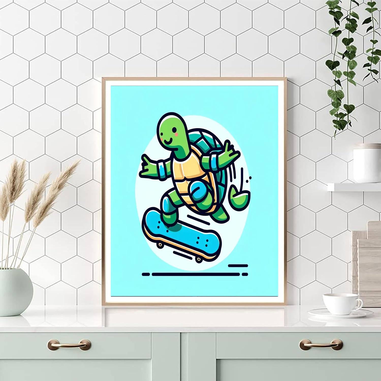 Skateboarding Turtle Number Painting