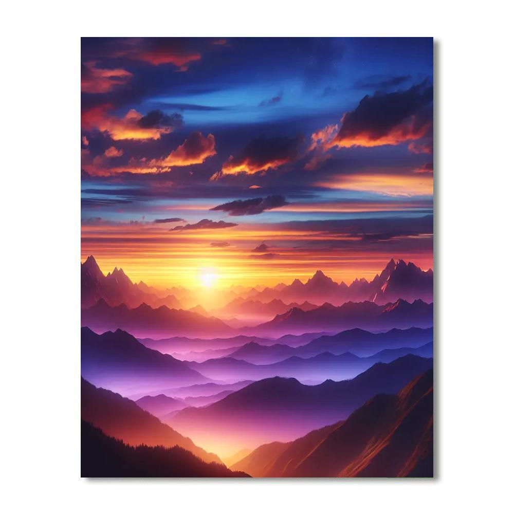 Dramatic Sunset Over Mountains Numbered Painting Kits