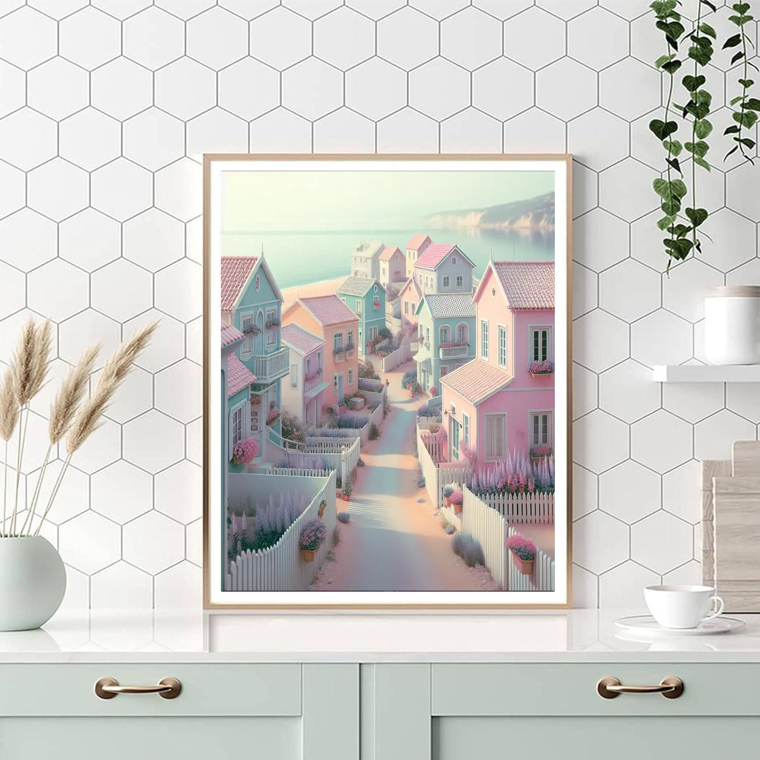 Pastel Coastal Village Numbered Painting Kits