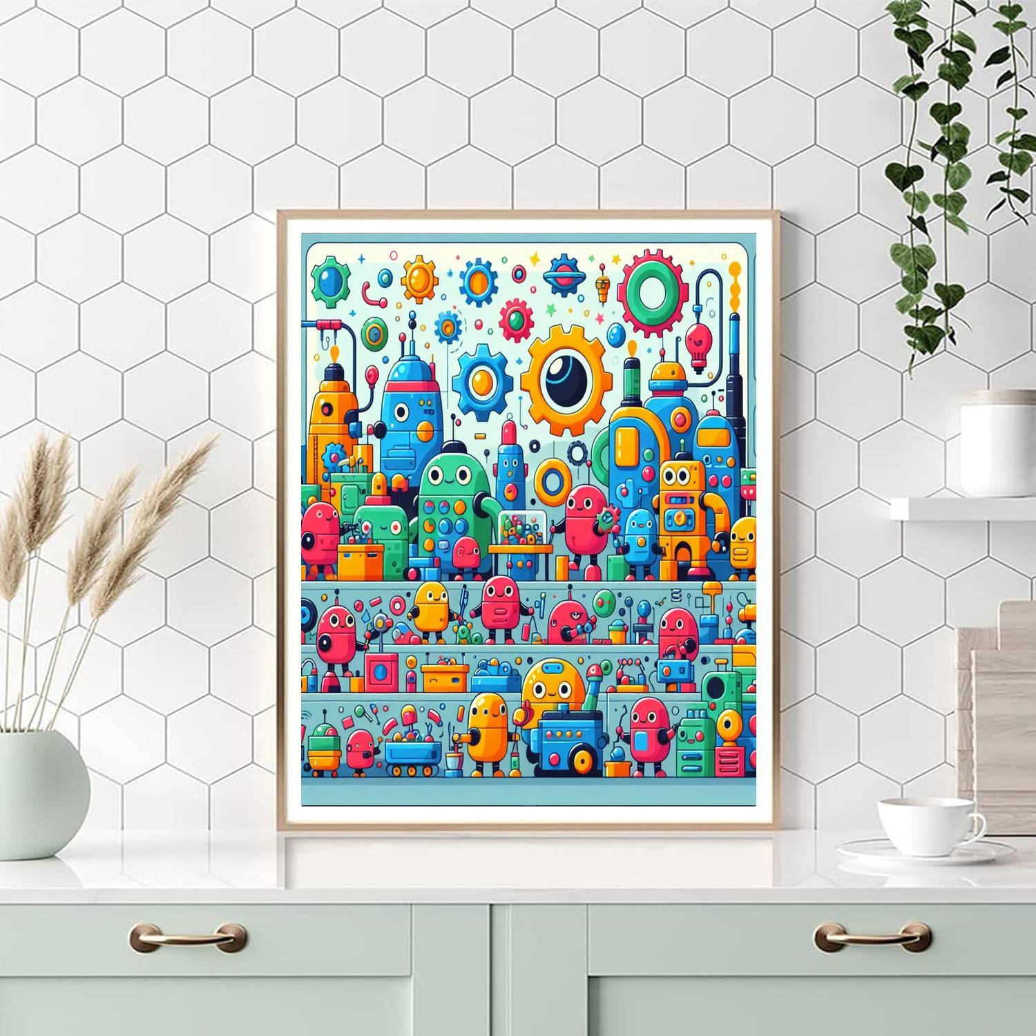 Whimsical Robot Factory Paint By Numbers Art