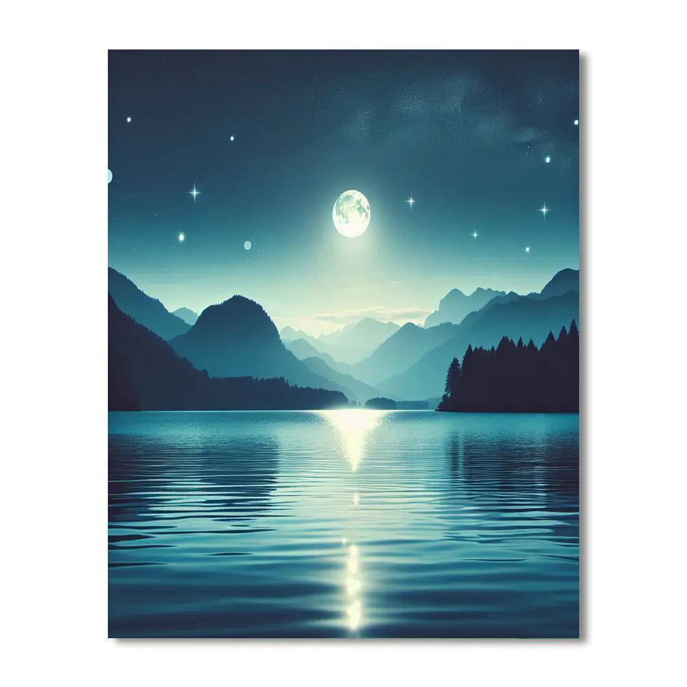 Serene Moonlit Lake Painting Number Kit