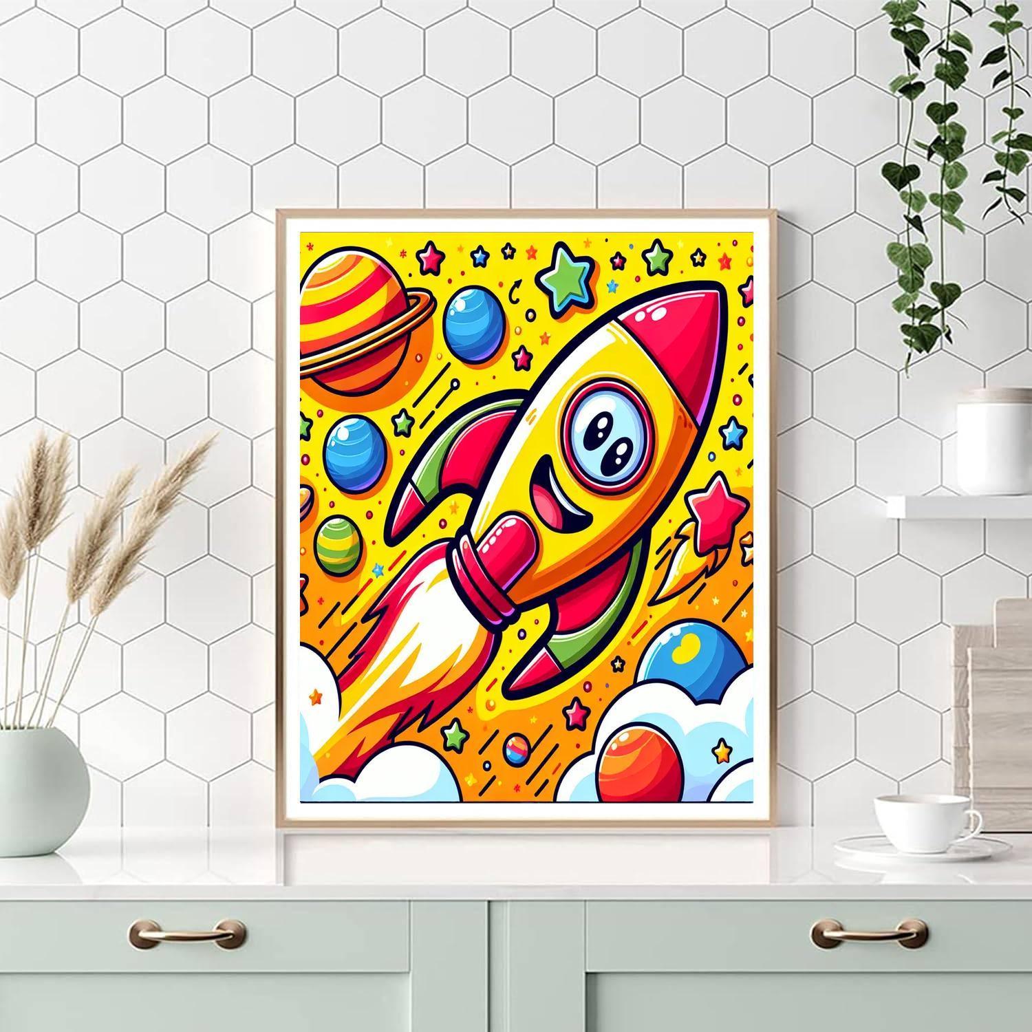 Happy Rocket Ship DIY Paint By Numbers