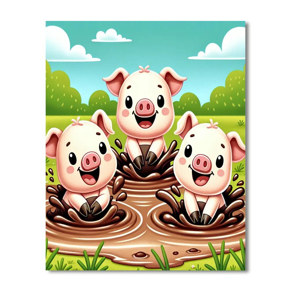 Playful Piglets Number Painting