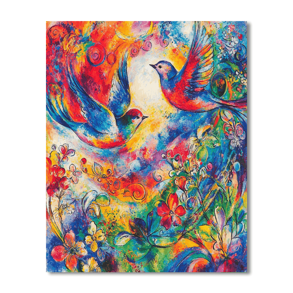 Chagall Inspired Whimsical Birds  Numbered Painting Kits