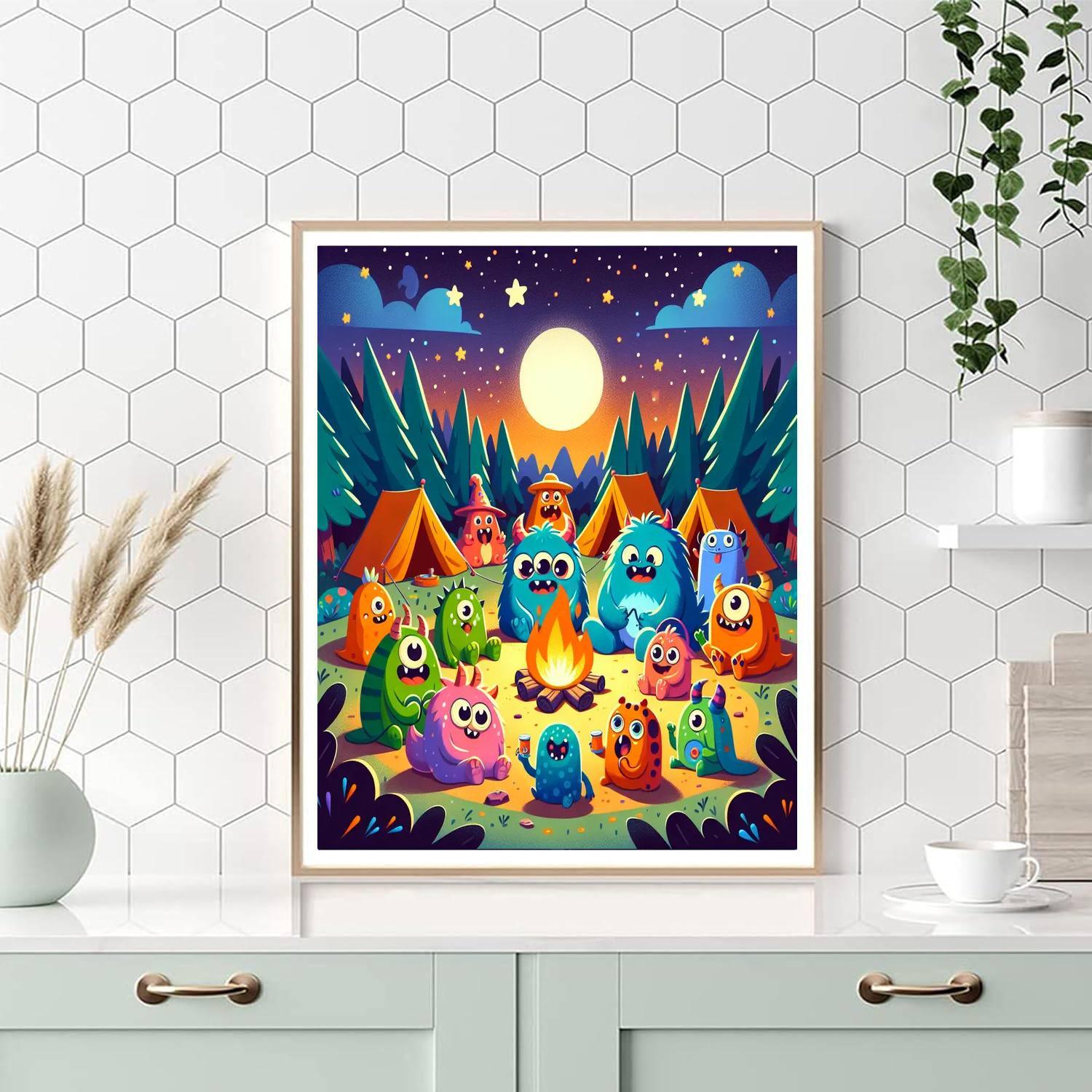 Friendly Monsters' Campout Paint By Numbers