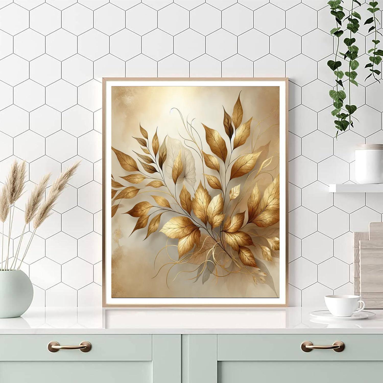 Elegant Golden Leaves Numbered Painting Kits