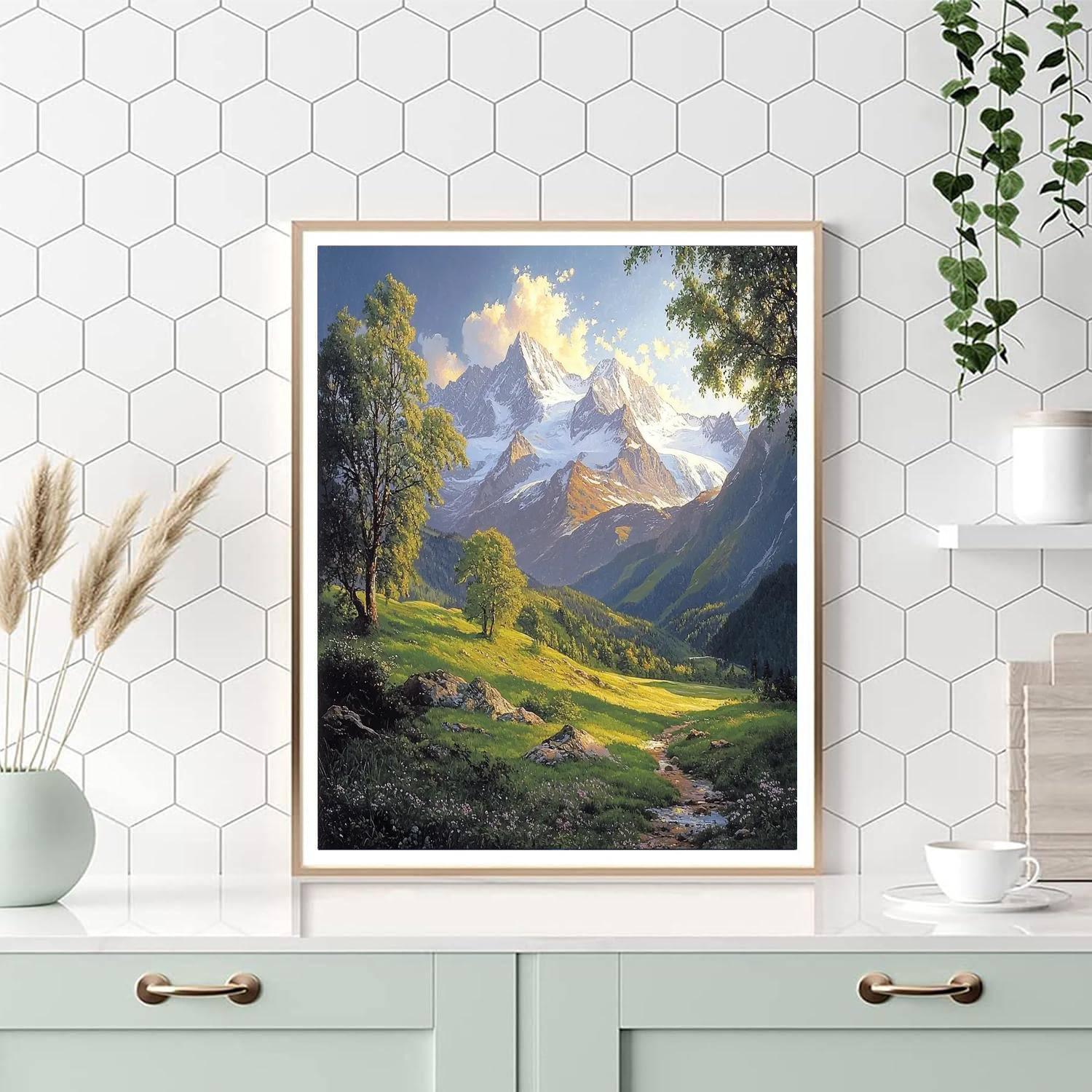 Albert Bierstadt Inspired Ethereal Snow-Capped Peaks  Paint By Numbers