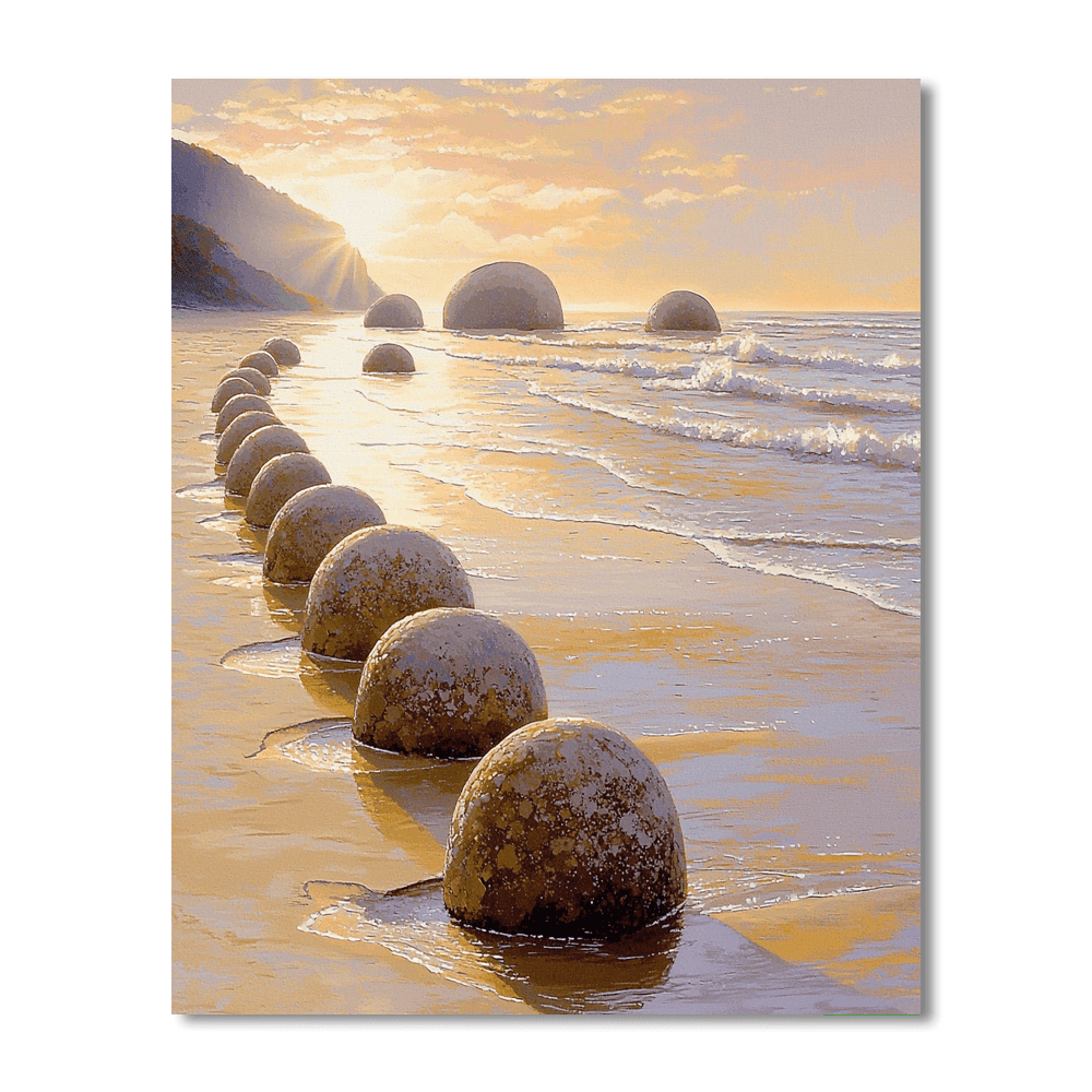 Moeraki Boulders - Otago Coast, New Zealand Paint By Numbers Kits