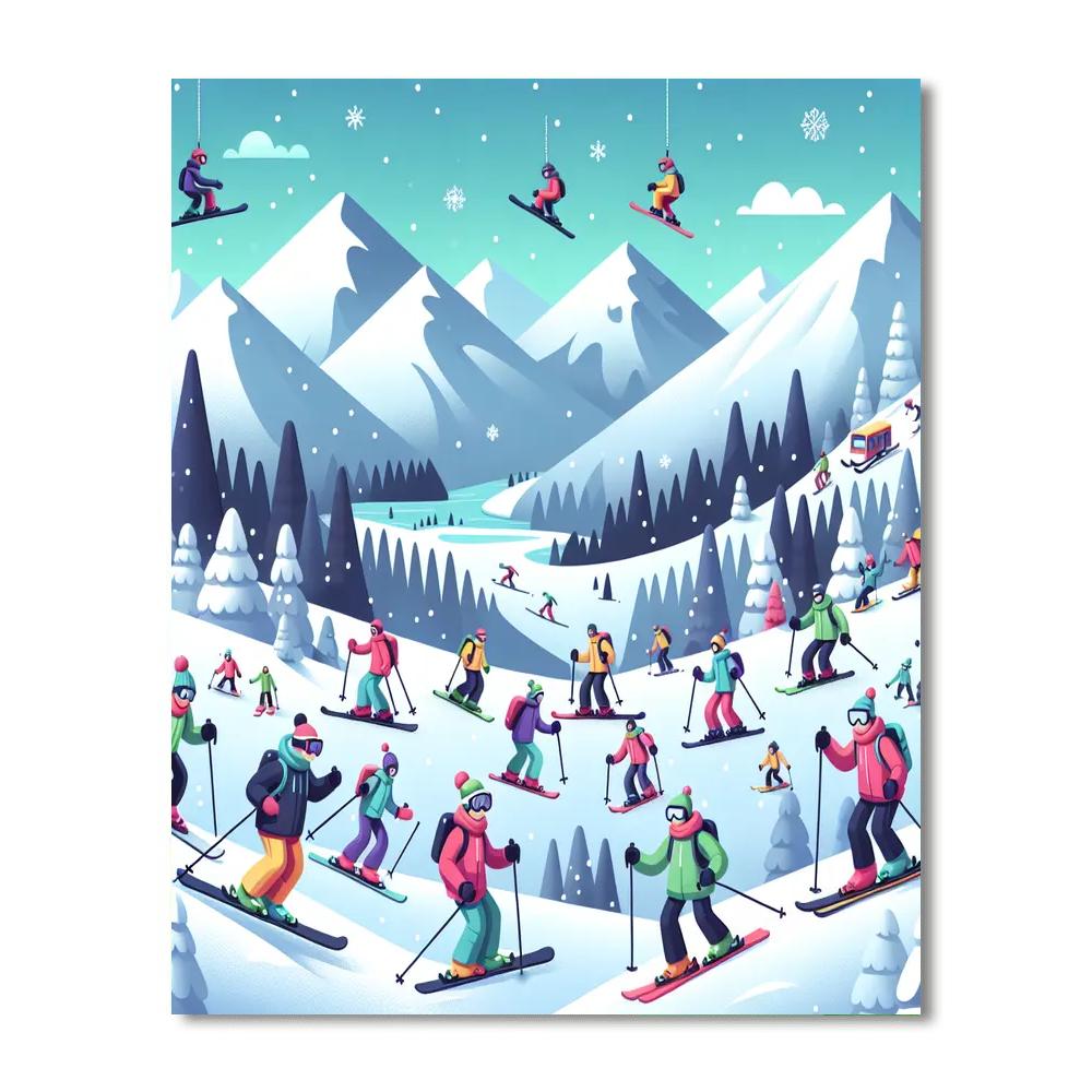 Ski Adventure On The Slopes Painting Number Kit