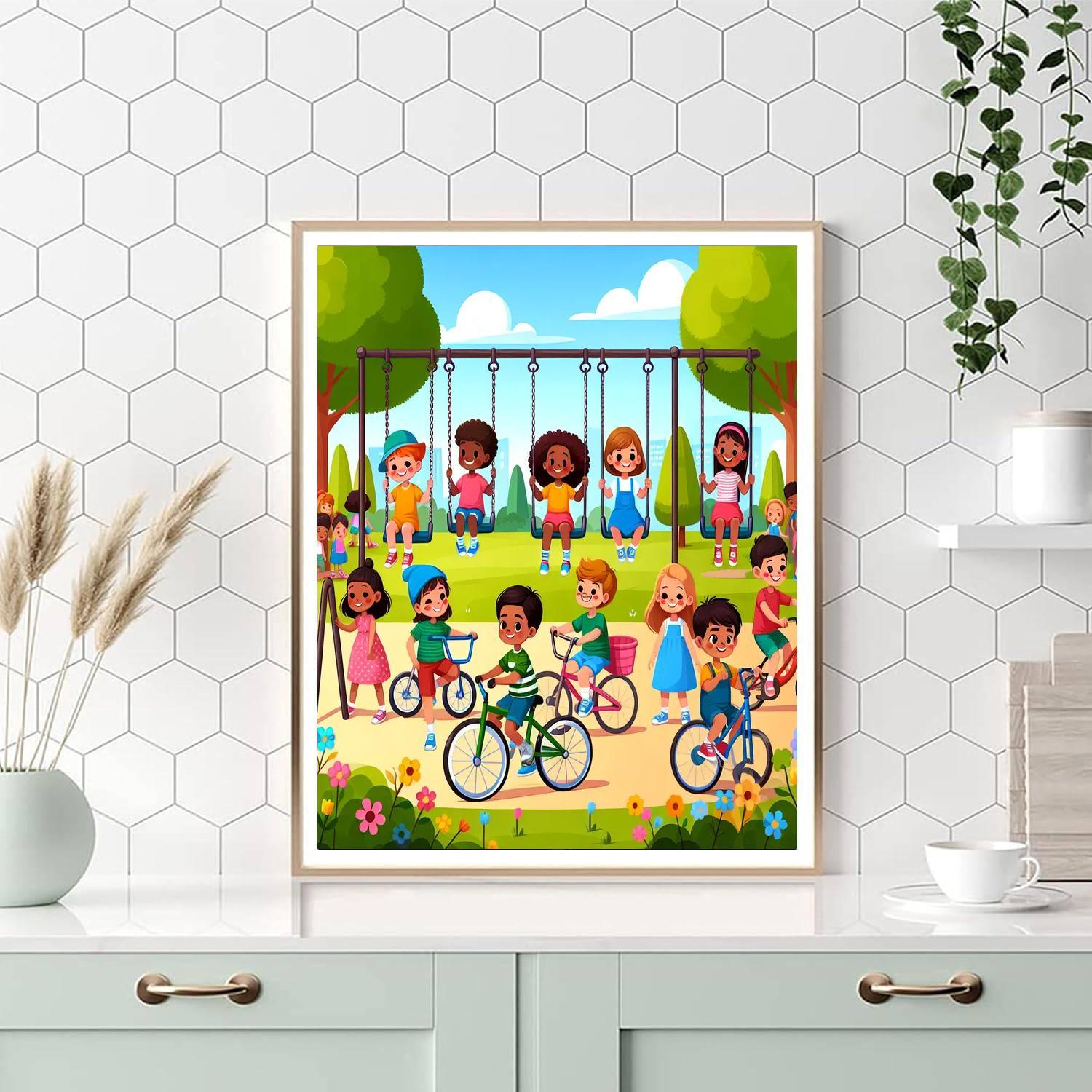 Lively City Park Adventure Number Painting