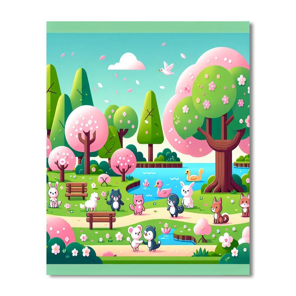 Charming Cherry Blossom Stroll Paint By Numbers Art